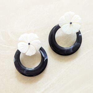 Anthropologie White & Black Floral Hoops